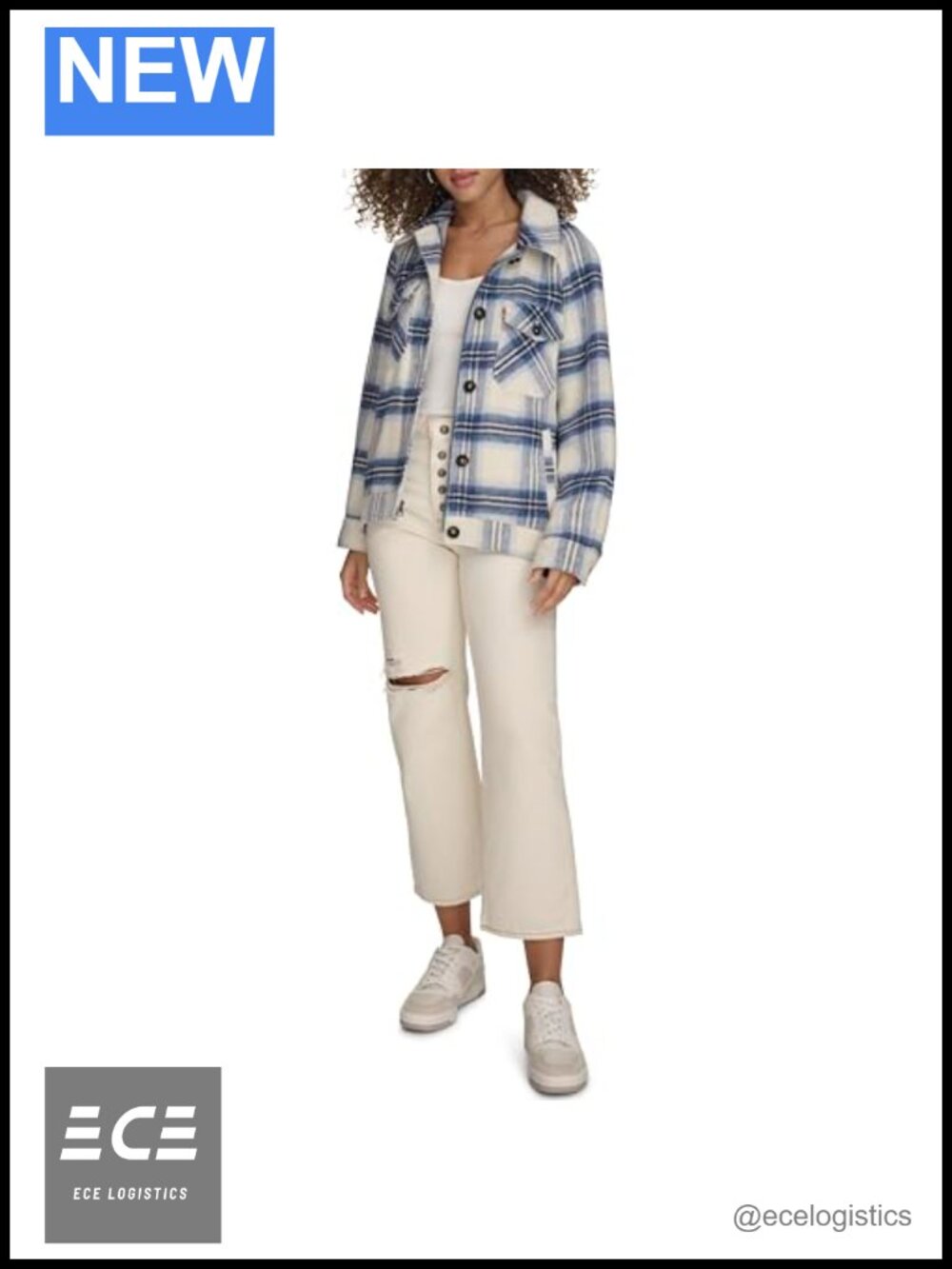 Wool Blend Plaid Shirt Jacket Relaxed Fit Zip Button